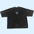 The Origin Heavyweight Tee — Vintage Black front view: heavyweight 300 GSM cotton boxy tee with white alien insignia on the chest